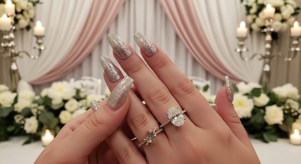 Coffin-Shaped Sparkle Nails