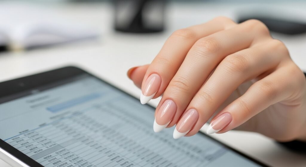 White-Tipped Almond Nails