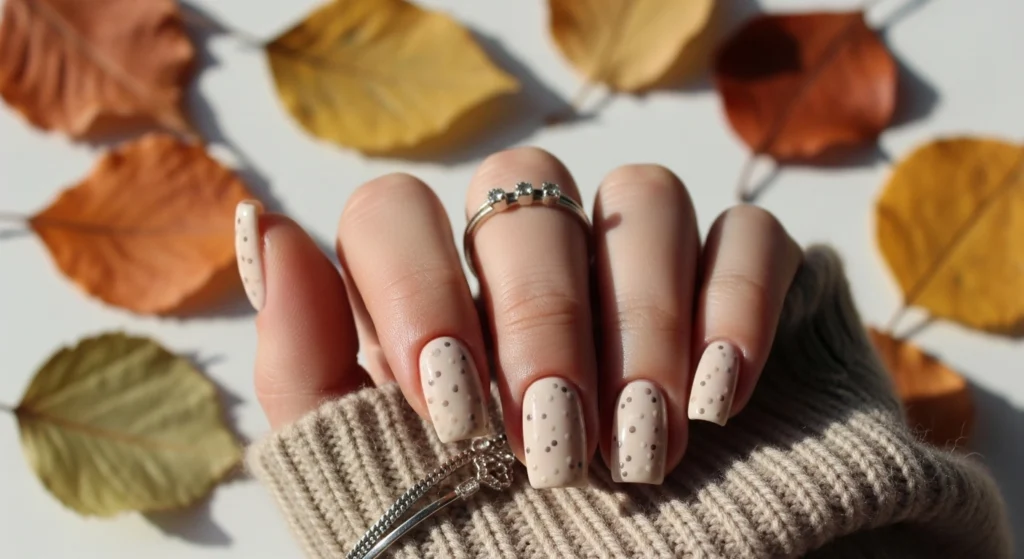 Creamy-Beige-with-Micro-Dots-Nails