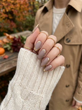 Matte Taupe with Gold Accents Nails