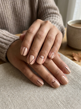 Minimalist Brown Lines Neutral Fall Nails