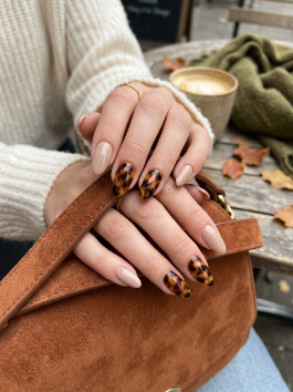 Nude with Tortoise Shell Accents Nails