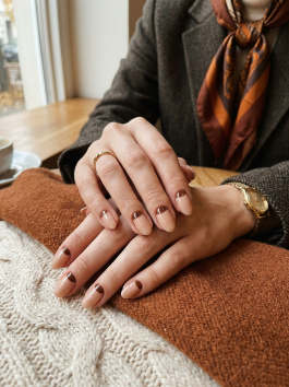 Warm Brown Half-Moons Nails