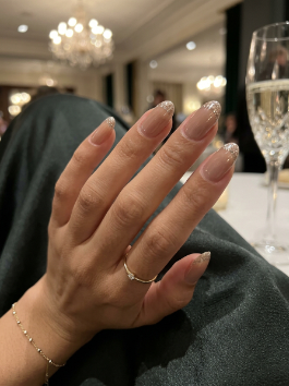 Sheer Taupe with Glitter Tips Nails