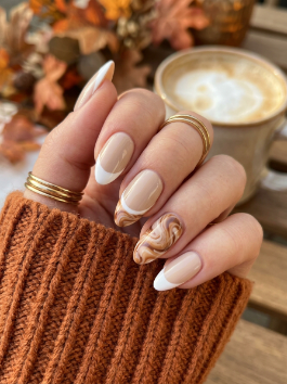 Latte Swirl French Neutral Fall Nails