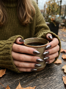 Moody Taupe Chrome Neutral Fall Nails