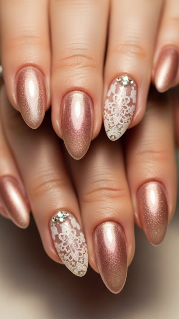 12. Rose Gold Bridal Shower Nails