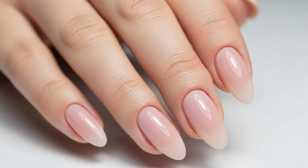 1. Classic Glossy Nude Nails