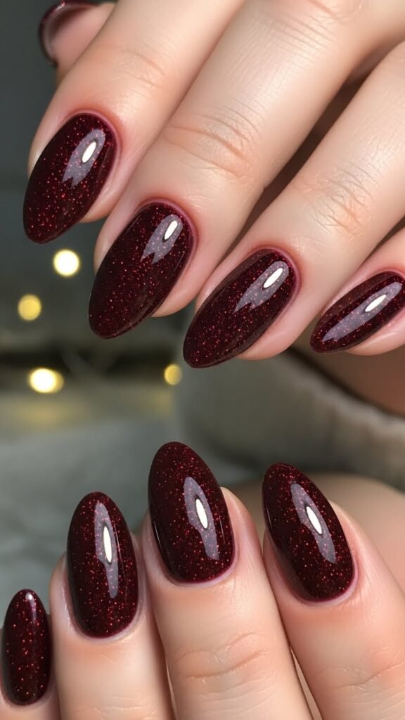 18. Burgundy Sparkly Winter Nails