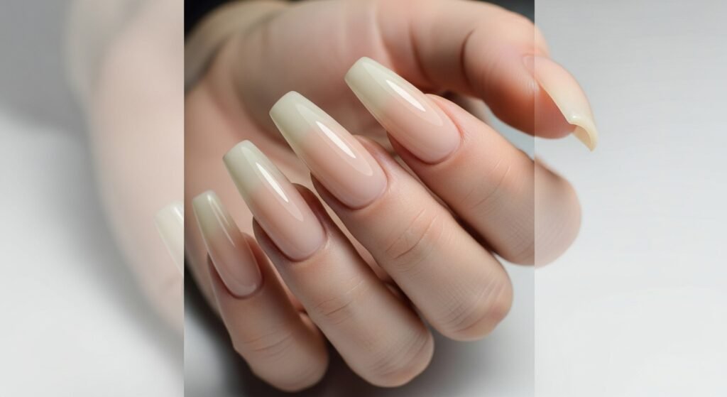 18. Pinkish Nude Glitter Nails