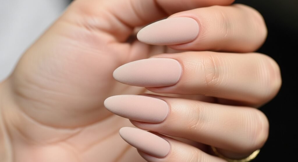 2. Matte Beige Oval Nails