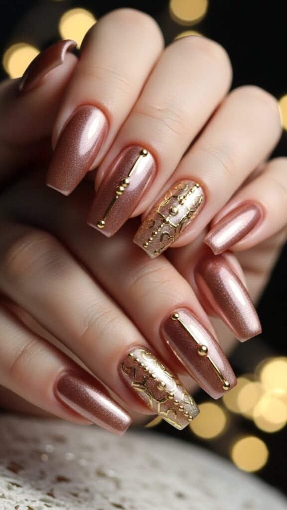 11. Rose Gold New Year Nails