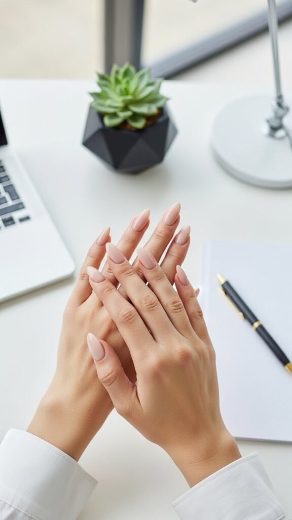 15. Almond-Shaped Neutral Nails