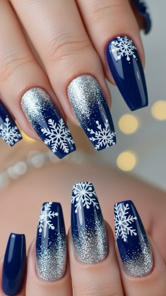 20. Blue and Silver New Year Nails