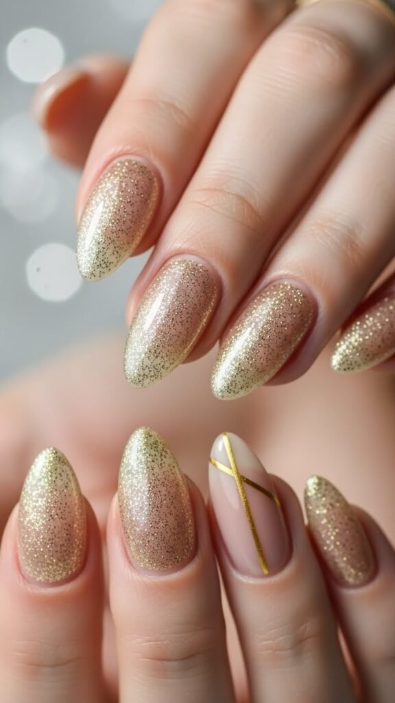 5. Nude Glitter New Year Nails
