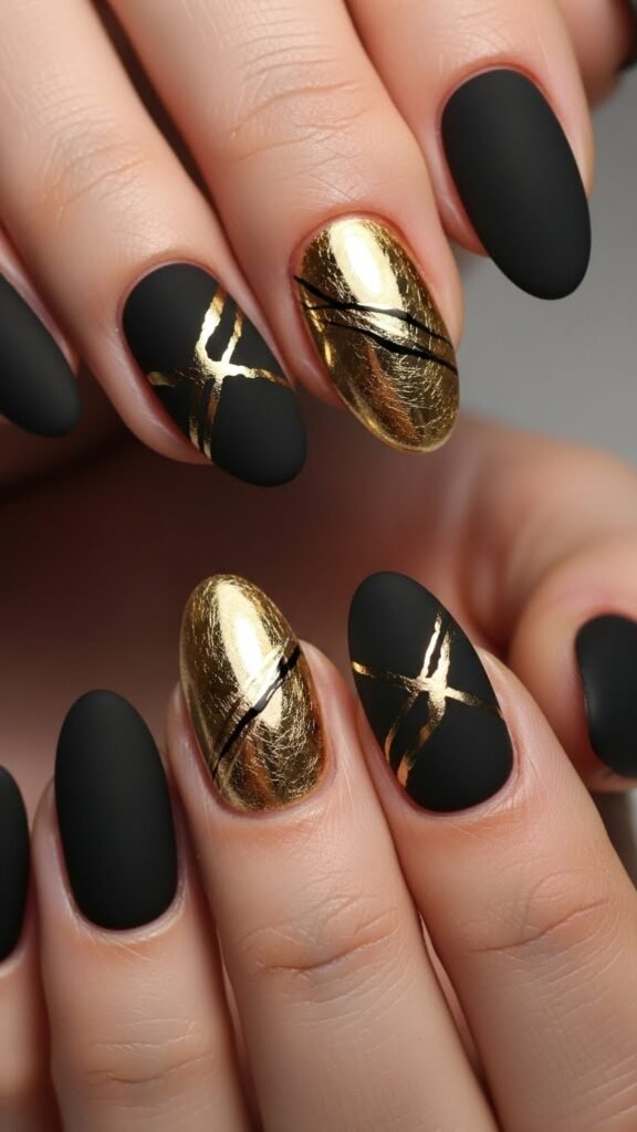 13. Matte Black New Year Nails