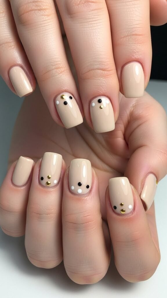 21. Beige With Minimal Dot Art Nail