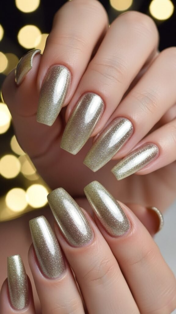 7. Champagne Shimmer New Year Nails