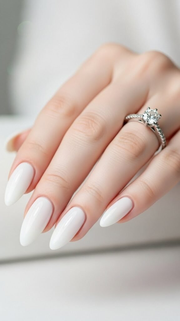 4. Milky White Bridal Shower Nails