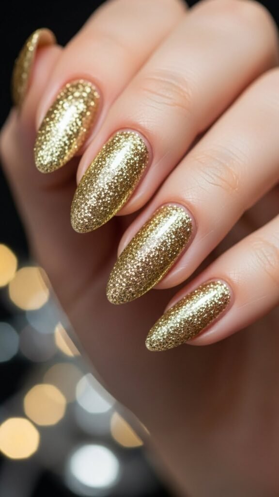 1. Classic Gold Glitter New Year Nails