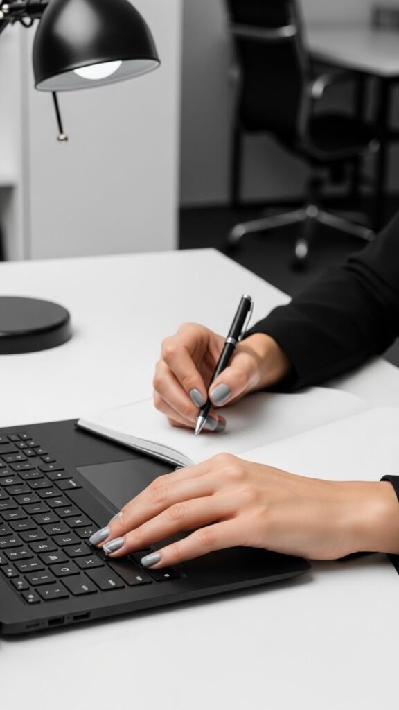 10. Soft Gray Office Nails