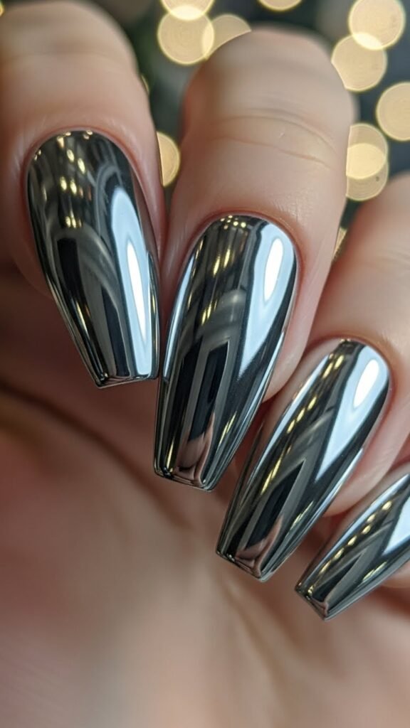 2. Silver Chrome New Year Nails