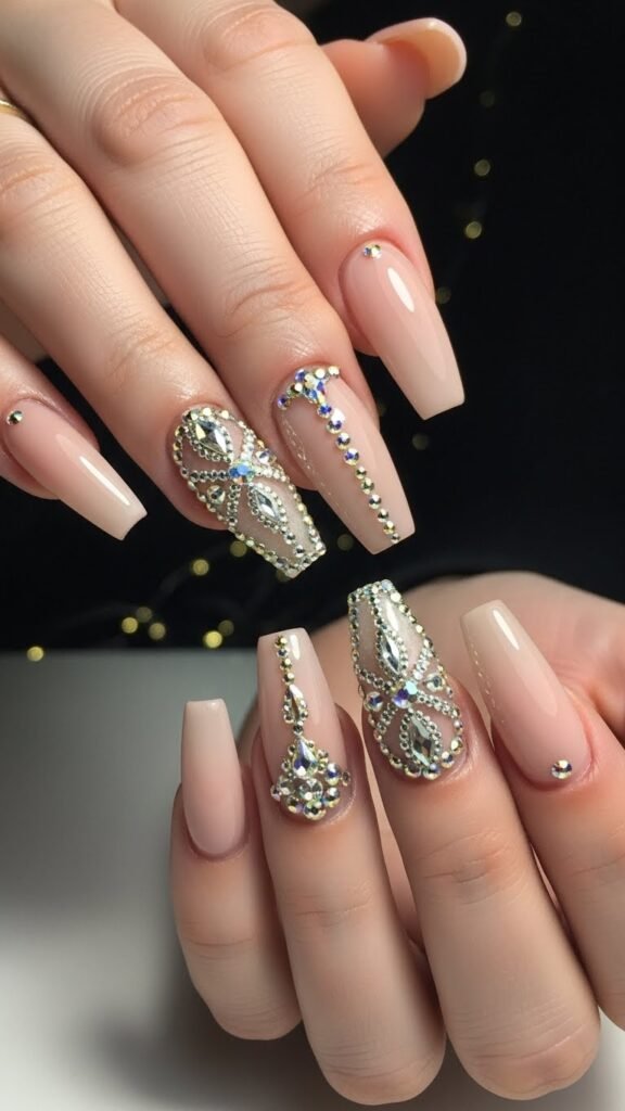 14. Rhinestone Glam New Year Nails