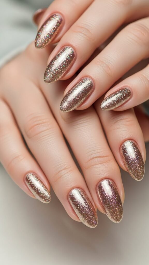 10. Rose Gold Sparkly Winter Nails
