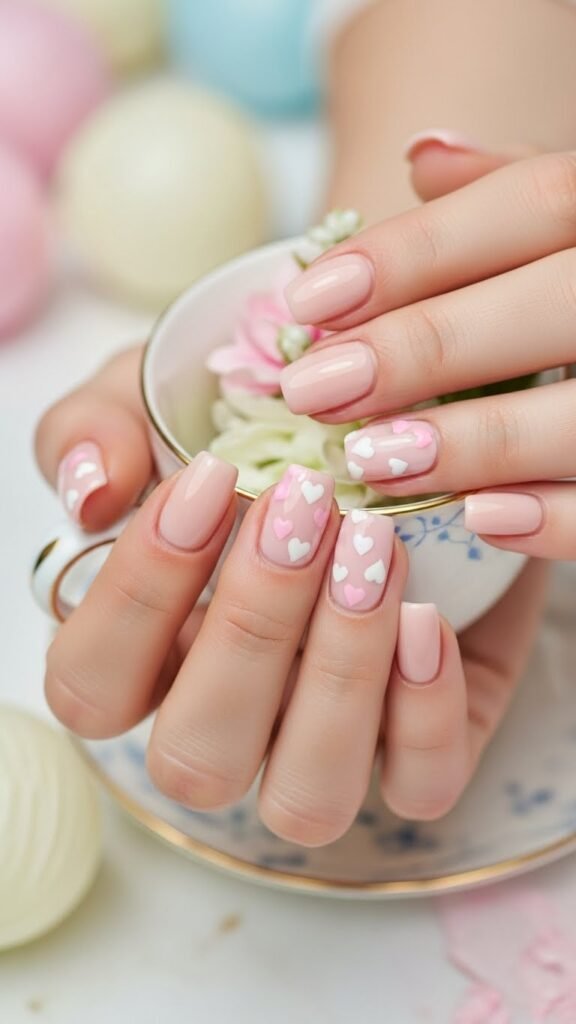 8. Heart Design Bridal Shower Nails