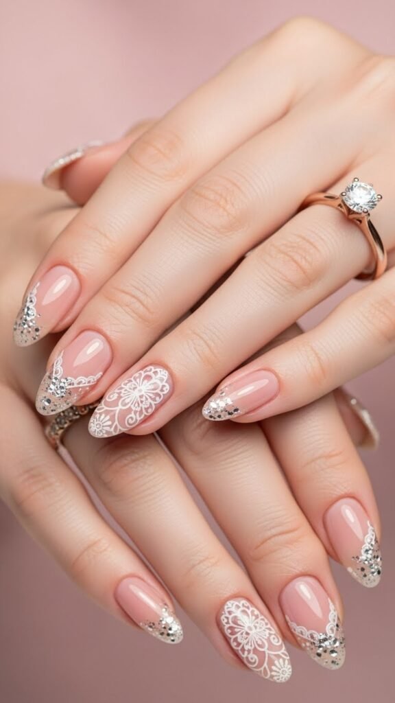 16. Almond-Shaped Bridal Shower Nails