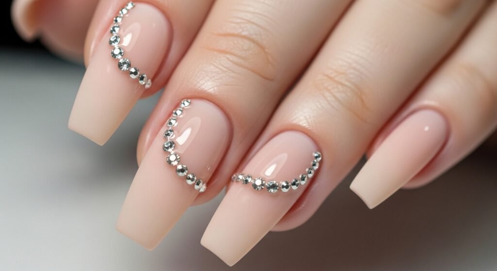 8. Nude Nails with Subtle Rhinestones