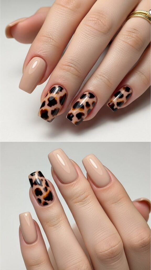 22. Beige Tortoiseshell Accent Nail
