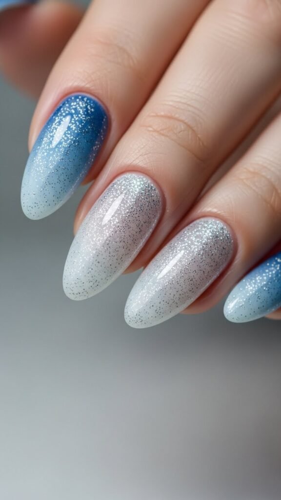 7. Winter Ombre Sparkly Nails