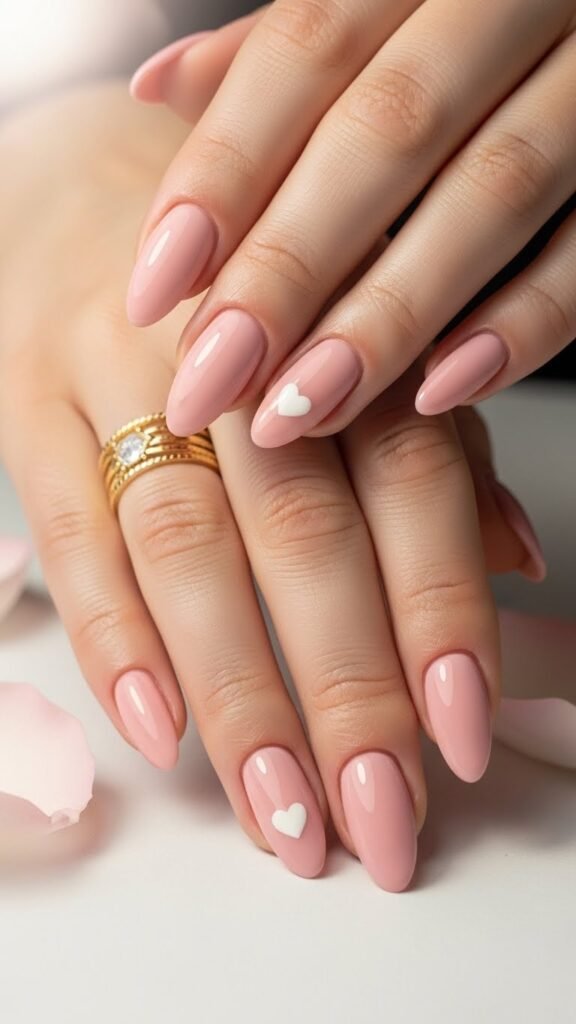 4. Blush Pink Minimal Valentine Nails