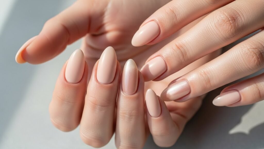 9. Matte Light Nude with Satin Sheen Accent Nails