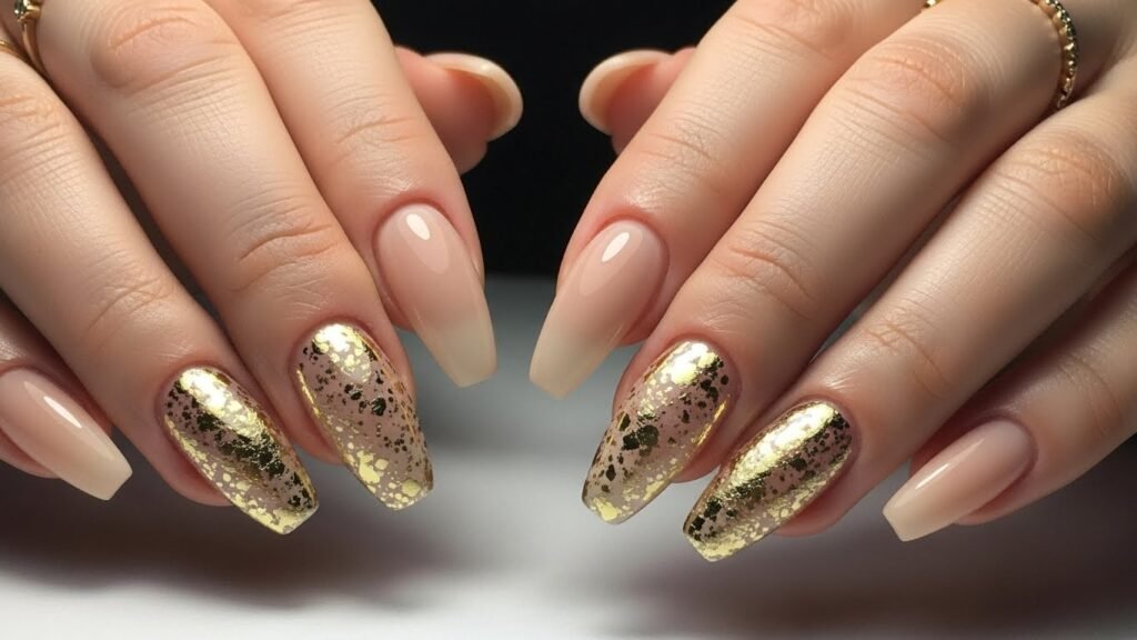 16. Nude Base with Gold Foil Splatter Accent