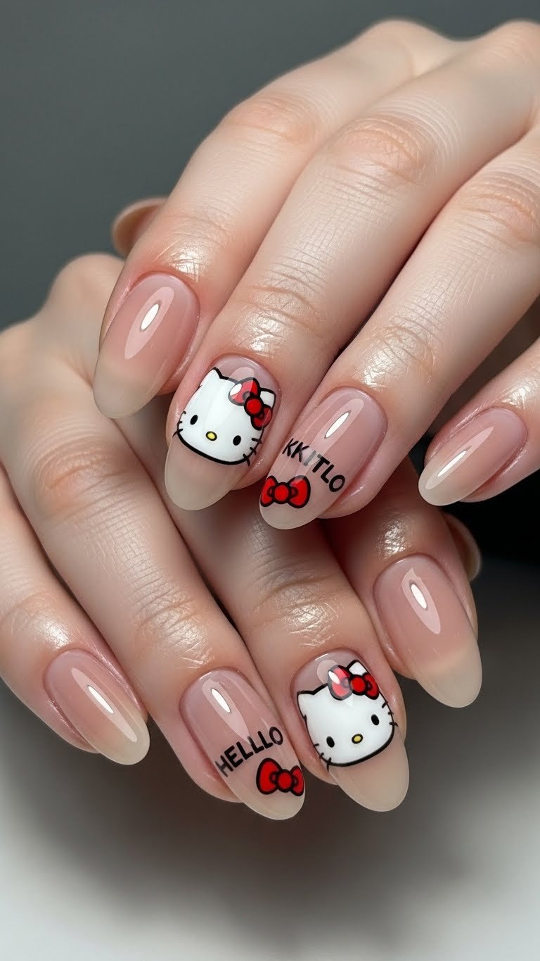 14. Hello Kitty Nude Nails