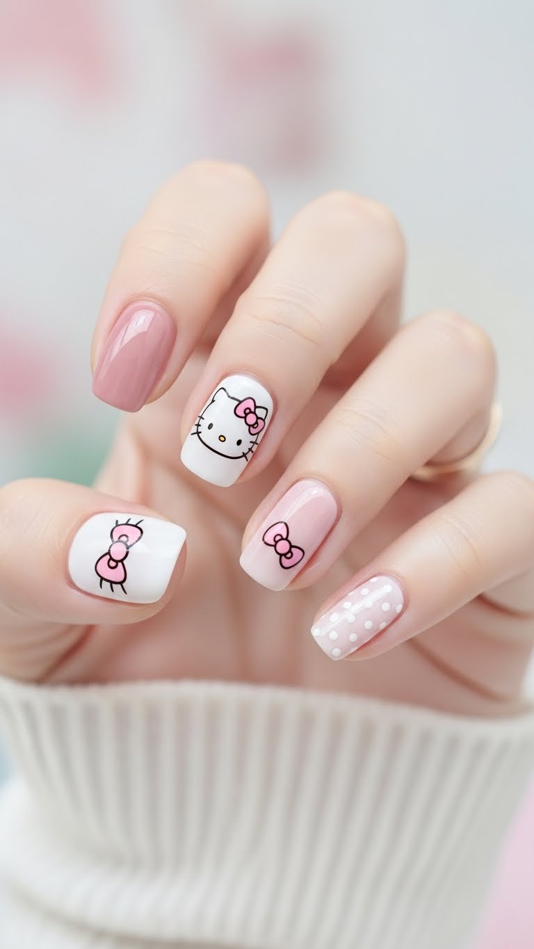 25. Soft Aesthetic Hello Kitty Nails