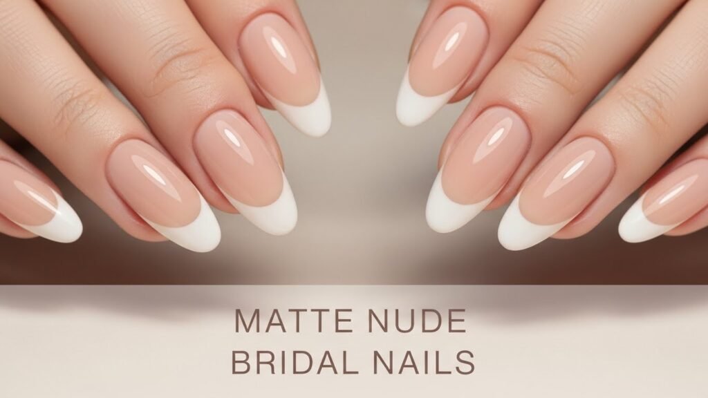 13. Matte Nude Bridal Nails with Glossy Tips