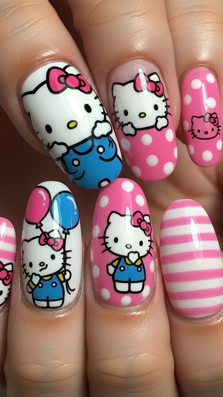 21. Hello Kitty Cartoon Nails