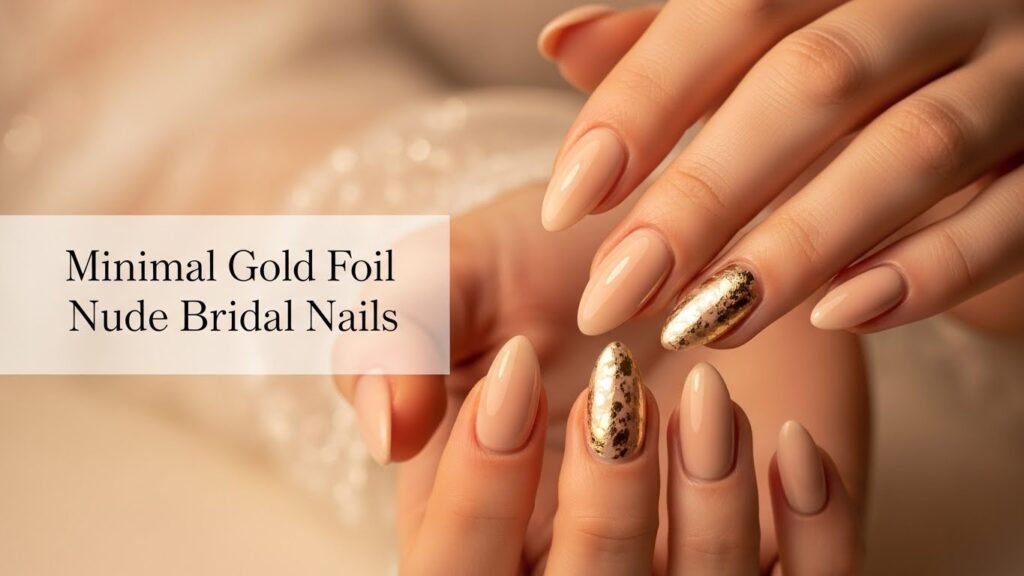 6. Minimal Gold Foil Nude Bridal Nails