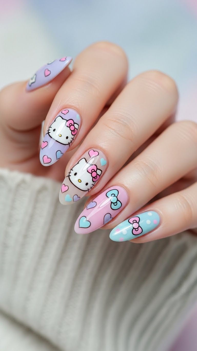 15. Hello Kitty Almond Nails