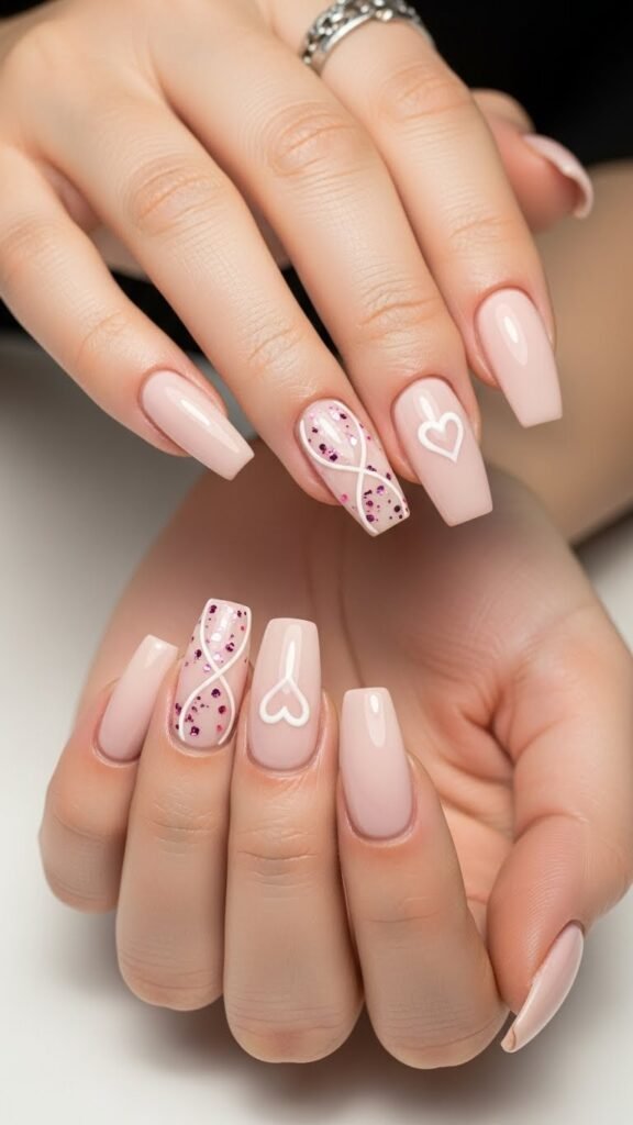 16. Neutral Coffin Nails with Soft Pink Accent Nails