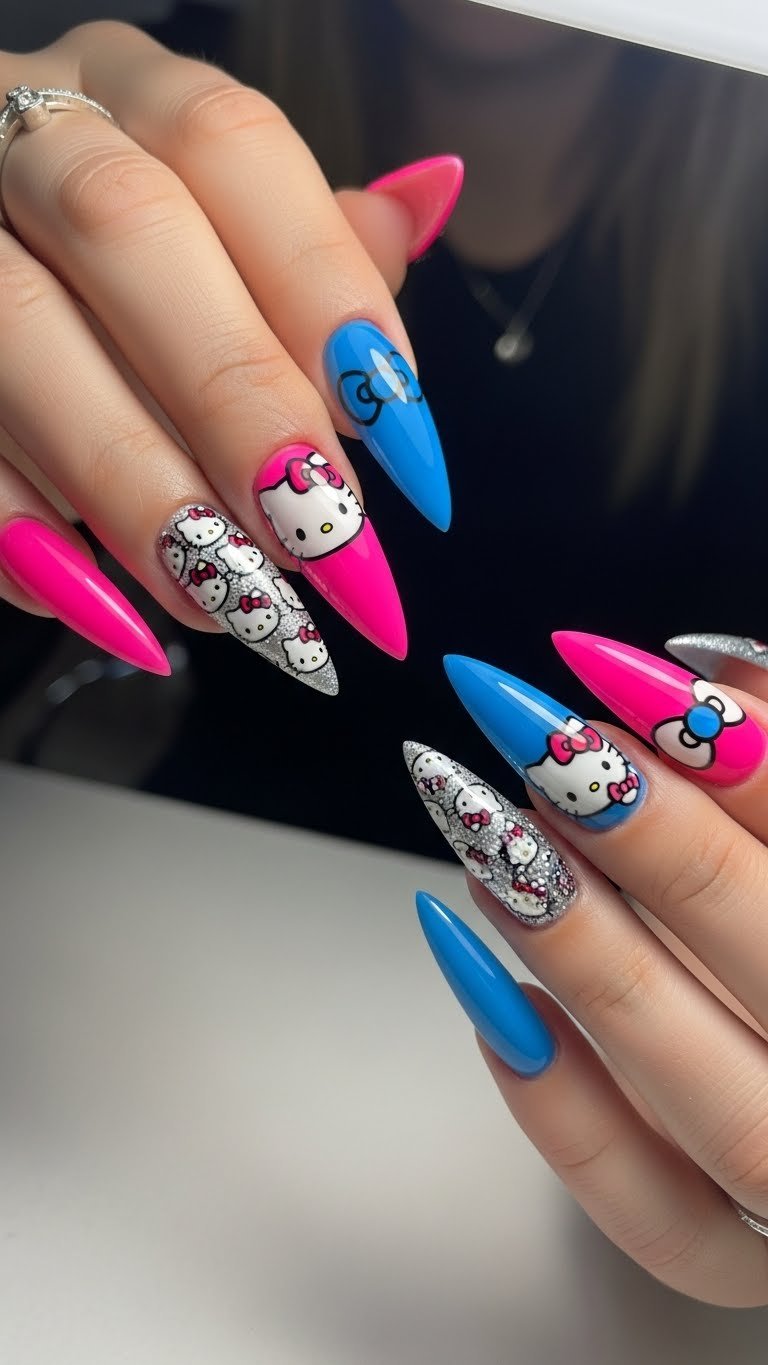20. Hello Kitty Stiletto Nails