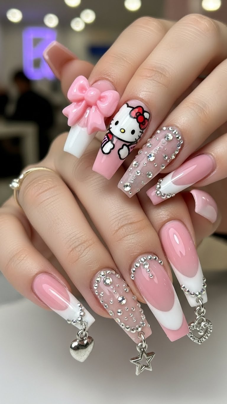 7. Hello Kitty Acrylic Nails