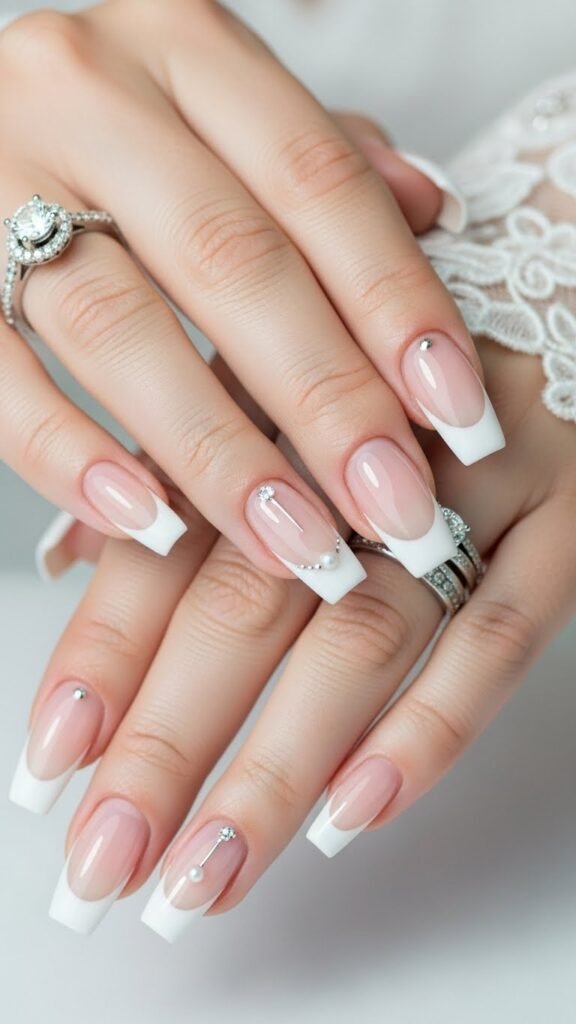 22. Coffin French Bridal Nails