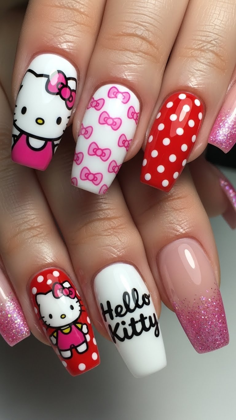 11. Hello Kitty Coffin Nails