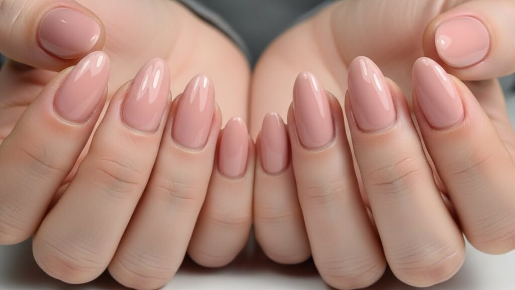 11. Nude Pink Glossy Short Nails