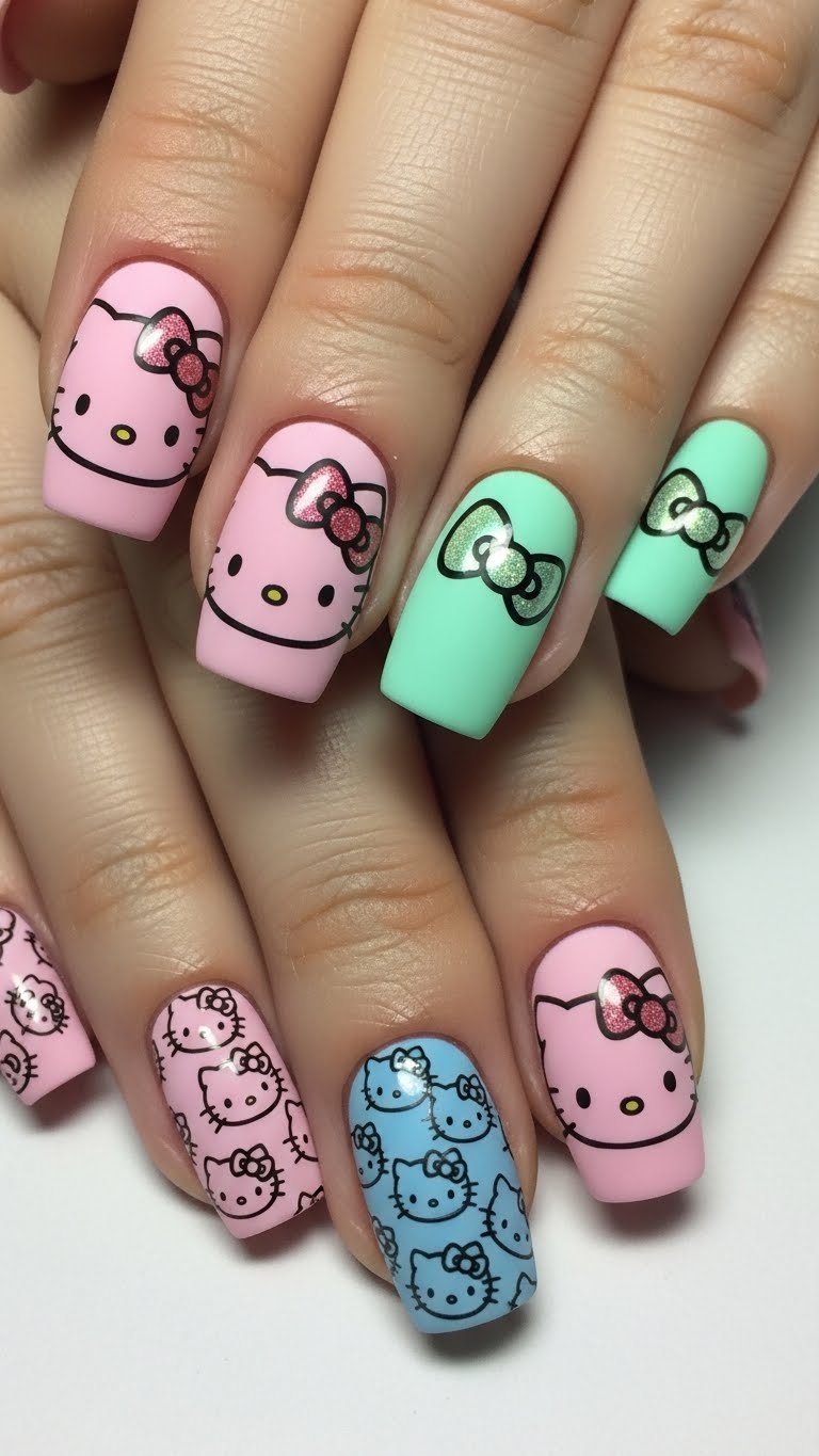 22. Hello Kitty Matte Nails