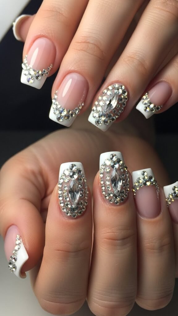 13. Crystal-Stitched French Tips 13. Crystal-Stitched French Tips